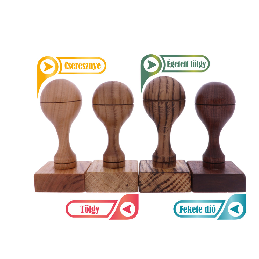  2x2 cm-es egyedi gumibélyegző készítése fa nyéllel - négyzet alakú