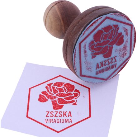 8 cm-es egyedi gumibélyegző készítése fa nyéllel - kör alakú
